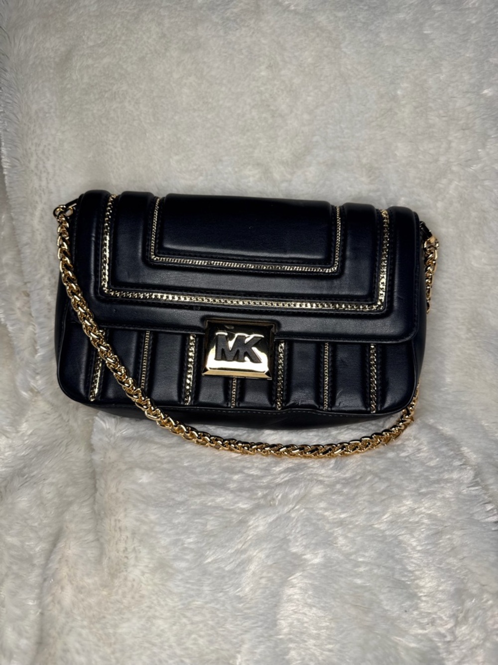 Michael Kors Black Quilted Leather Crossbody with Gold Chain